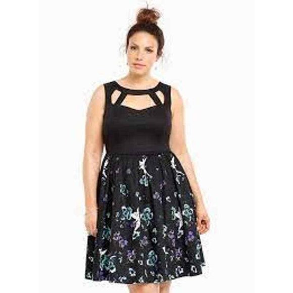 torrid Dresses & Skirts - Torrid Disney Tinker Bell Cut-Out Neckline Black Mini Dress Size 14 (GUC)